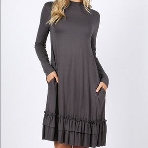 Plus size mock neck ruffle hem dress
